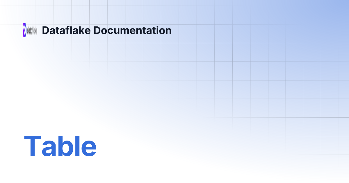 Table | Dataflake Documentation
